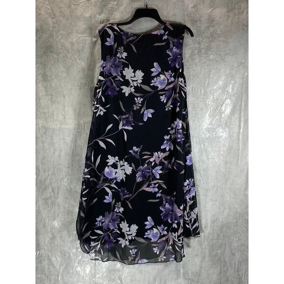 CONNECTED APPAREL Women's Grape Floral-Print Sleeveless Chiffon Overlay Dress - Picture 3 of 14